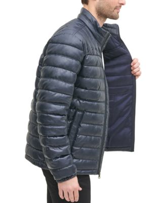 men's quilted faux leather puffer jacket