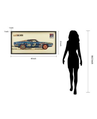"Muscle Blue Car" Dimensional Collage Framed Graphic Art Under Glass Wall Art - 25'' x 48'' 