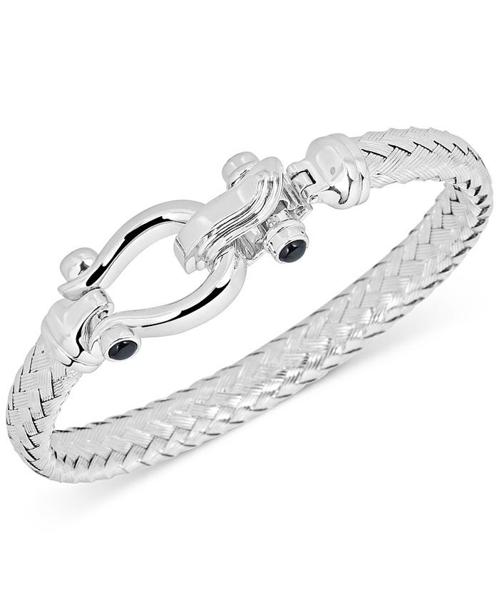 Italian Gold Black Spinel Horseshoe Clasp Bangle Bracelet in 14k