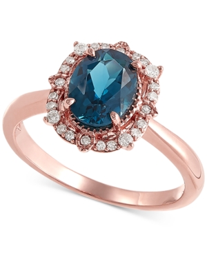 image of London Blue Topaz (1-3/8 ct. t.w) & Diamond (1/8 ct. t.w.) Statement Ring in 14k Rose Gold