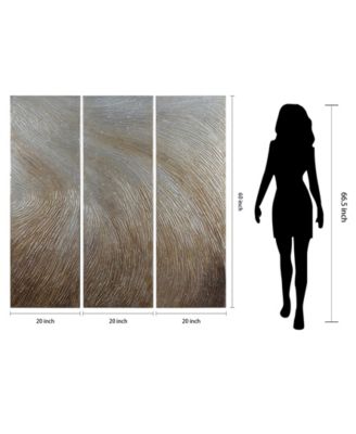 Gold Waves 3-Piece Textured Metallic Hand Painted Wall Art Set by Martin Edwards, 60" x 20" x 1.5"