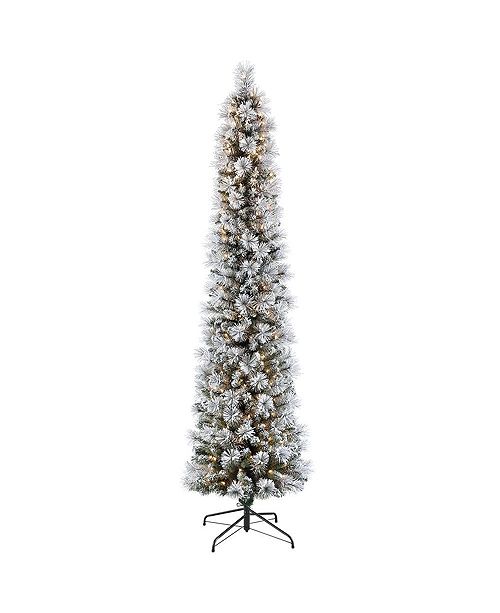 Puleo International 9 Ft Pre Lit Flocked Patagonia Pine Pencil