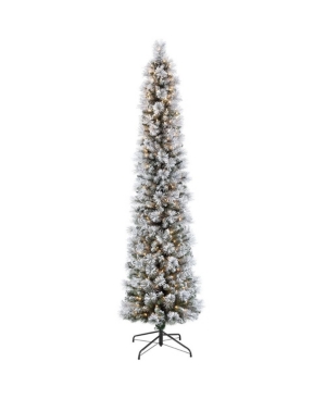 Puleo International 9 Ft. Pre-lit Flocked Patagonia Pine Pencil Artificial Christmas Tree With 450 Ul- Lis In Green