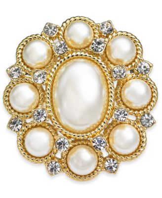 Charter Club Gold-Tone Crystal & Imitation Pearl Pin, Created for Macy's