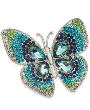 image of Charter Club Silver-Tone Crystal Butterfly Pin, Created for Macy-s