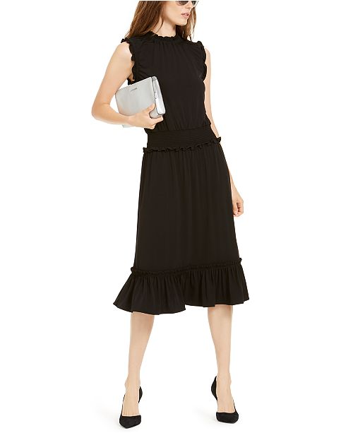Michael Kors Smocked Ruffled A Line Dress Reviews Women