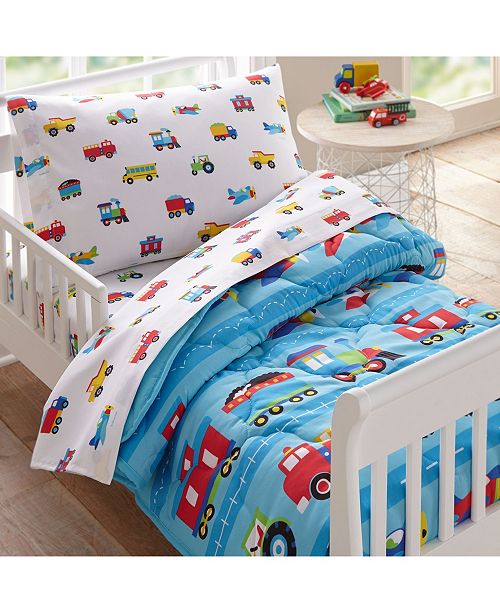 Wildkin Trains Planes And Trucks 4 Pc Bed In A Bag Toddler