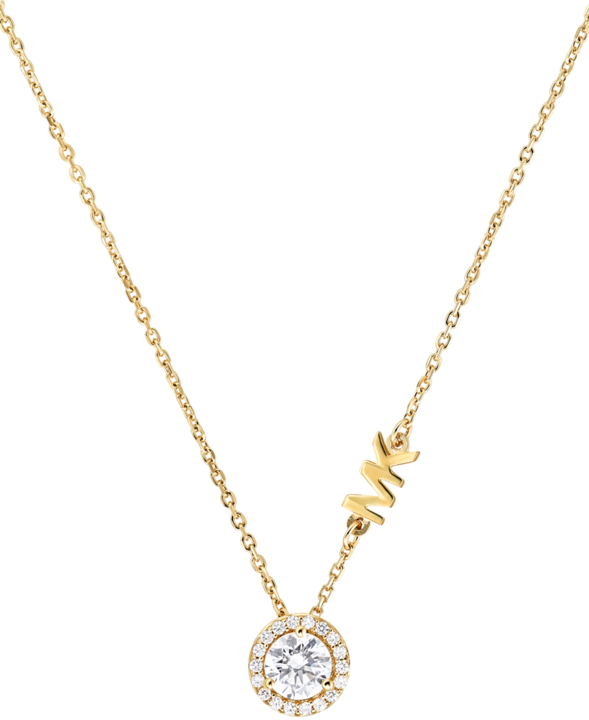 Michael Kors Sterling Silver Cubic Zirconia Pendant Necklace In Gold