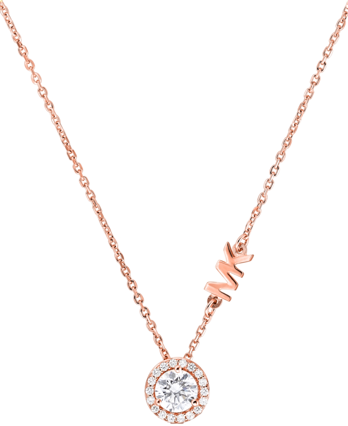 Shop Michael Kors Sterling Silver Cubic Zirconia Pendant Necklace In Rose Gold