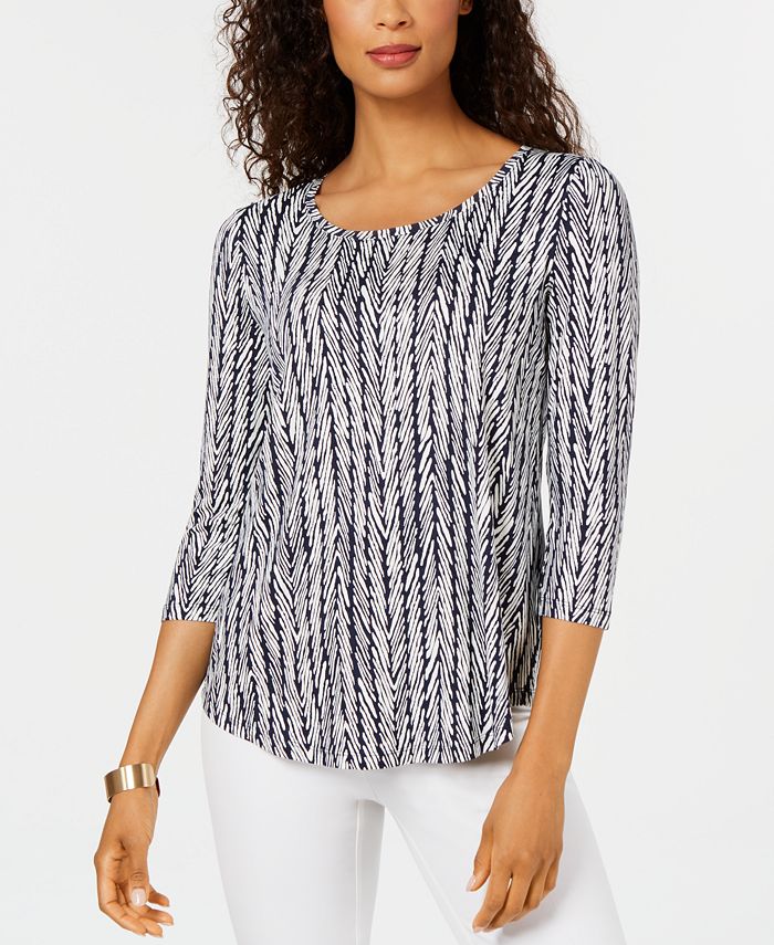 JM Collection Petite 3/4Sleeve Printed Top, Created For Macy's Macy's