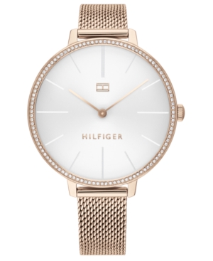 image of Tommy Hilfiger Women-s Rose Gold-Tone Stainless Steel Mesh Bracelet Watch 38mm