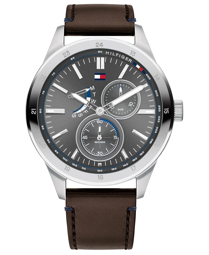 Tommy Hilfiger Men's Brown Leather Strap Watch 44mm & Reviews - All ...