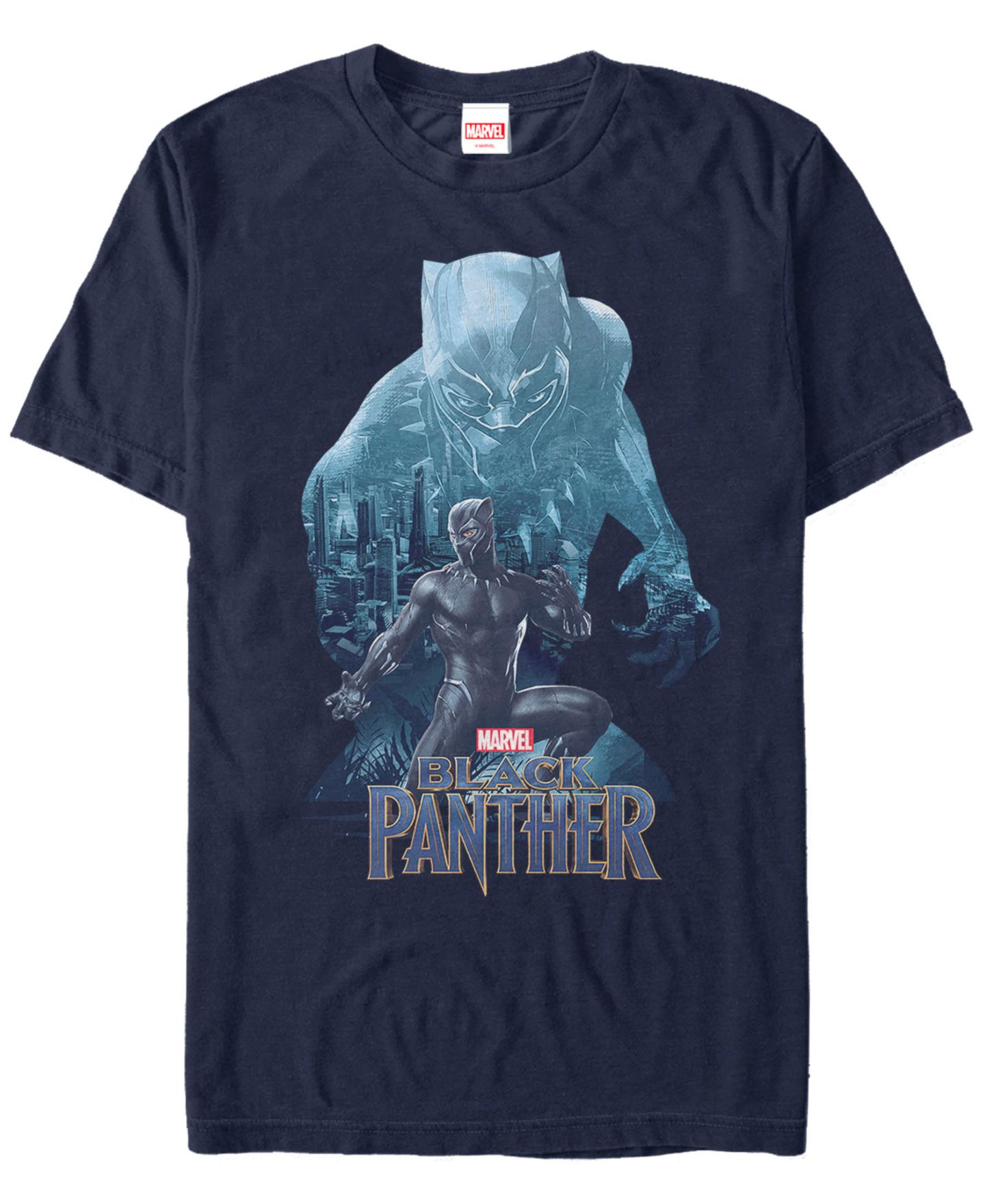 Мужская футболка Fifth Sun Marvel Black Panther Blue Panther Silhouette Pose Short Sleeve, цвет: Тёмно-синий — фото 1