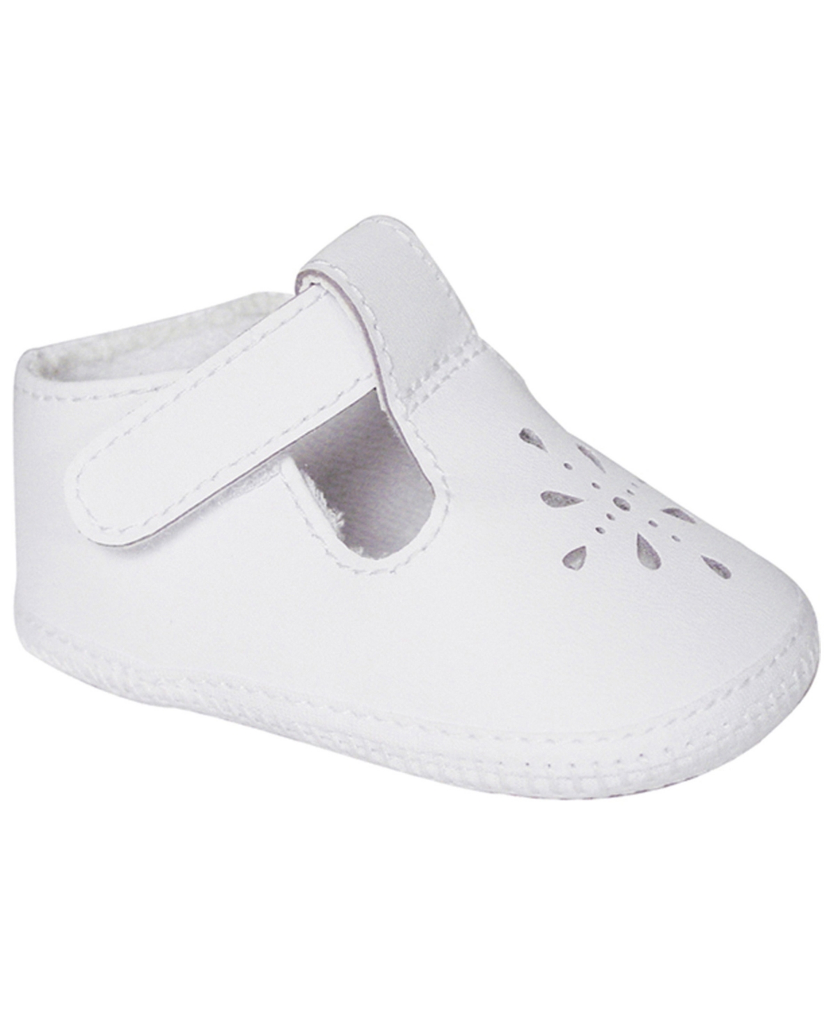 Baby Deer Baby Girl Leather T-strap Crib Shoe With Perforations In White