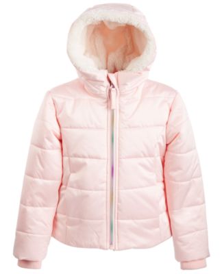 S Rothschild & CO Little Girls Hooded Rainbow-Zip Coat With Faux-Fur ...