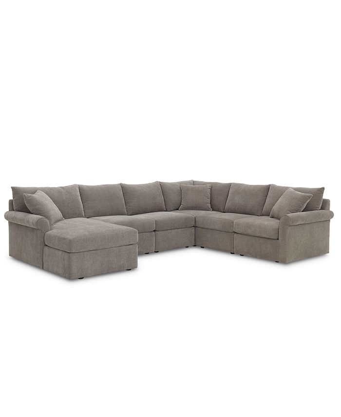 Furniture - Wedport 6-Pc. Fabric Modular Chaise Sectional Sofa with Square Corner Piece