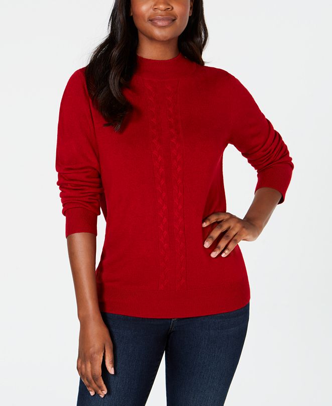 Karen Scott Cable-Front Mock-Neck Sweater, Created for Macy's & Reviews ...