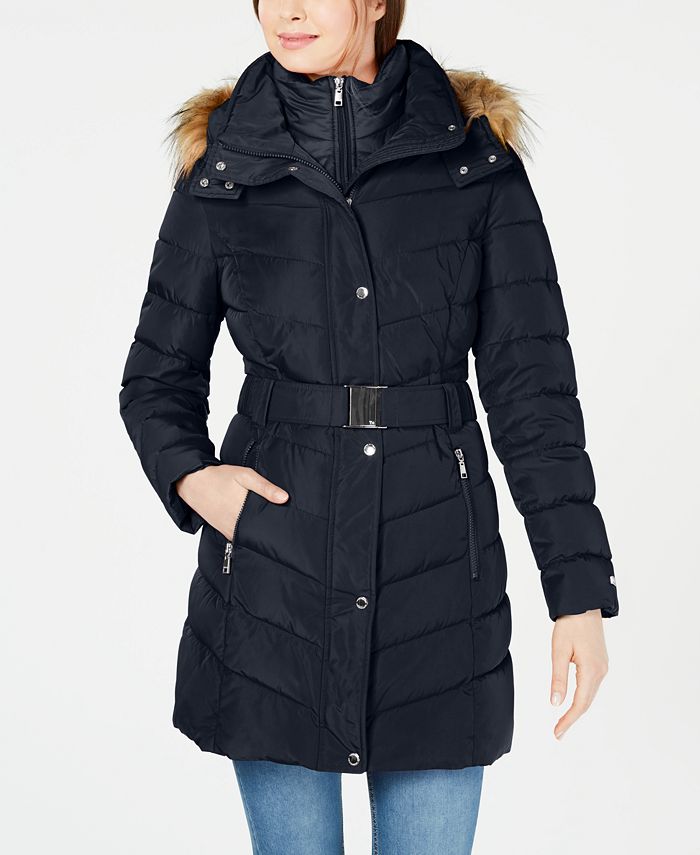 Tommy Belted Hooded Puffer Coat, Created for Macy's - Macy's