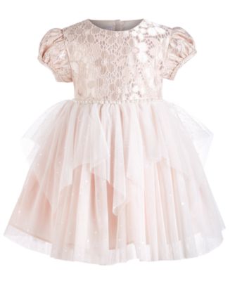 Bonnie Baby Baby Girls Metallic Lace Mesh Dress - Macy's