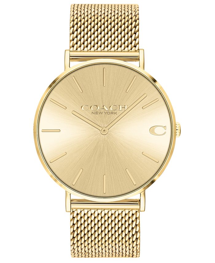 COACH Men's Charles Gold-Tone Stainless Steel Mesh Bracelet Watch
