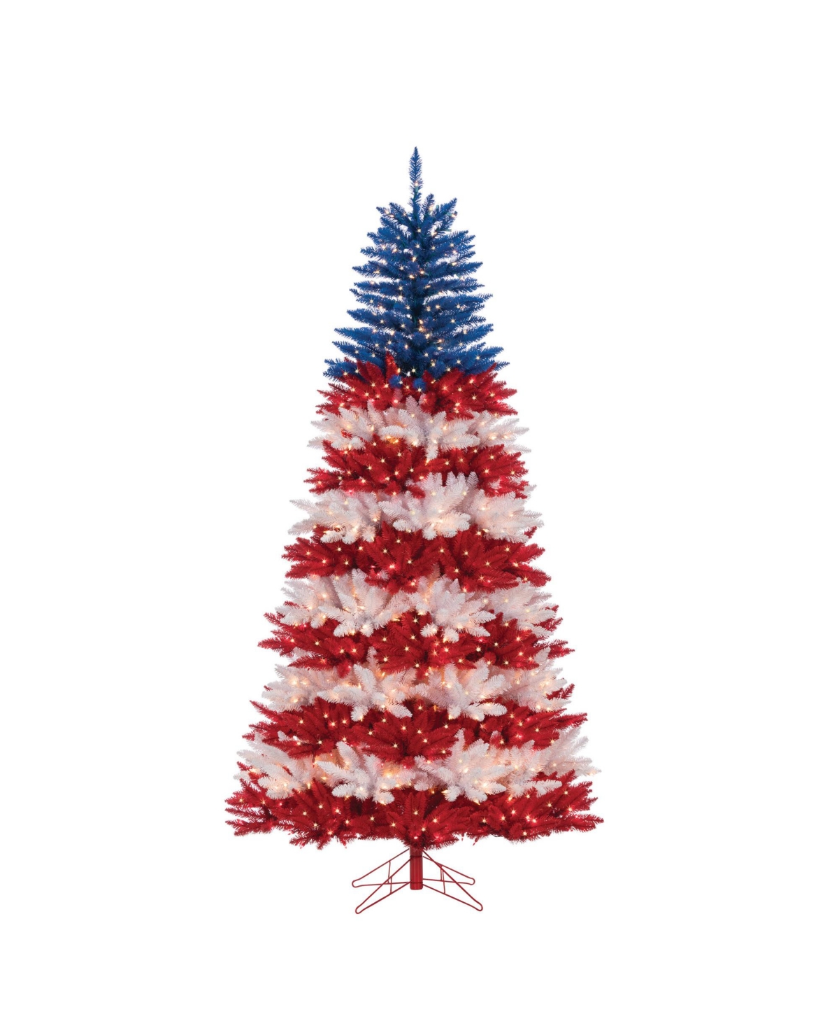 7.5Ft. Patriotic America Tree in Red, White and Blue with 1040 Clear Lights and 10 Twinke Lights on Top Section - Multicolor