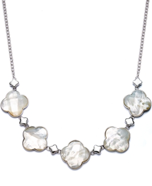 image of Sterling Silver Necklace, Mother of Pearl Clover Frontal Necklace