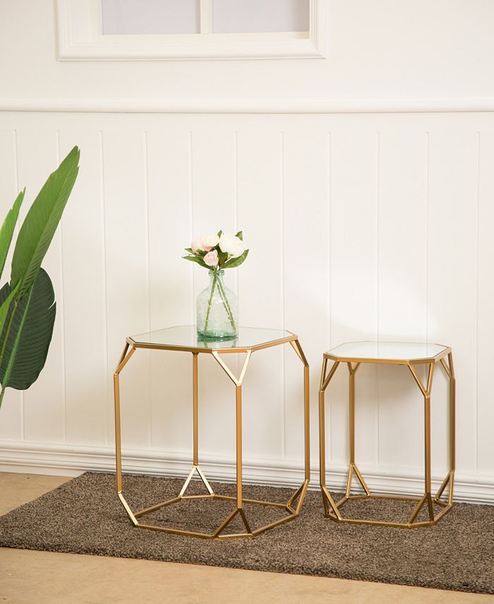 Glitzhome Metal with Glass GoldTone Accent Table, Set of 2 Macy's