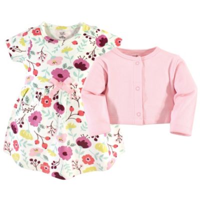 Baby Girls Comfy Natural Cotton Dress & Cardigan Set