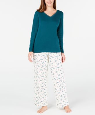 Charter Club - Lace-Trim Top & Printed Pajama Pants Set