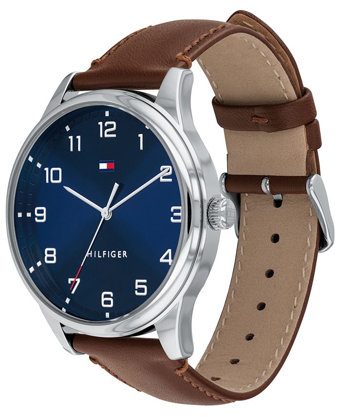 Tommy Hilfiger Men's Brown Leather Strap Watch 44mm, Created for Macy's