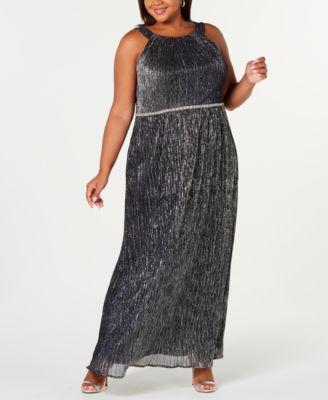SL Fashions - Plus Size Rhinestone Metallic Halter Gown