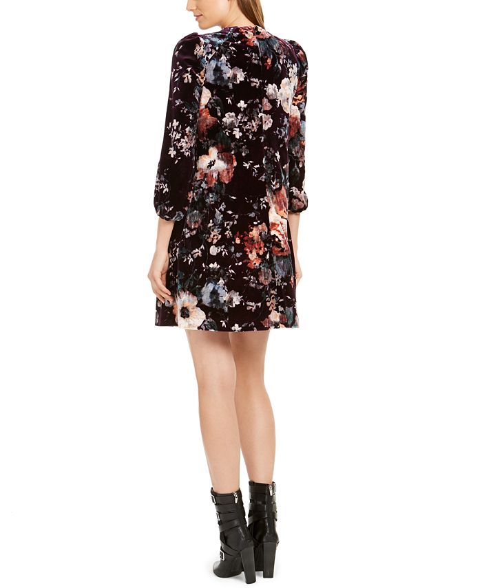 Calvin Klein Printed-Velvet Puff-Sleeve Dress - Macy's