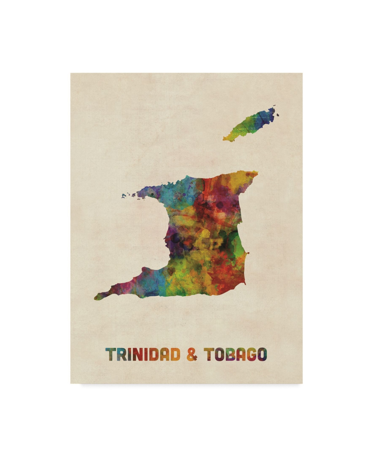 Michael Tompsett Trinidad and Tobago Watercolor Map Canvas Art - 15 x 20