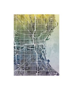 Trademark Global Michael Tompsett Milwaukee Wisconsin City Map Blue Yellow Canvas Art In Multi