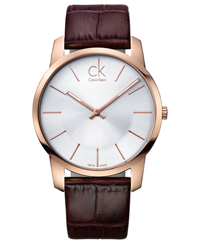 Calvin Klein Watch, Men's Swiss City Brown Leather Strap 43mm K2G21629