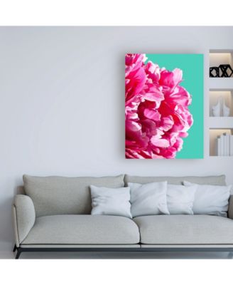 Lexie Gree Pink Peony on Teal Canvas Art - 27" x 33.5"