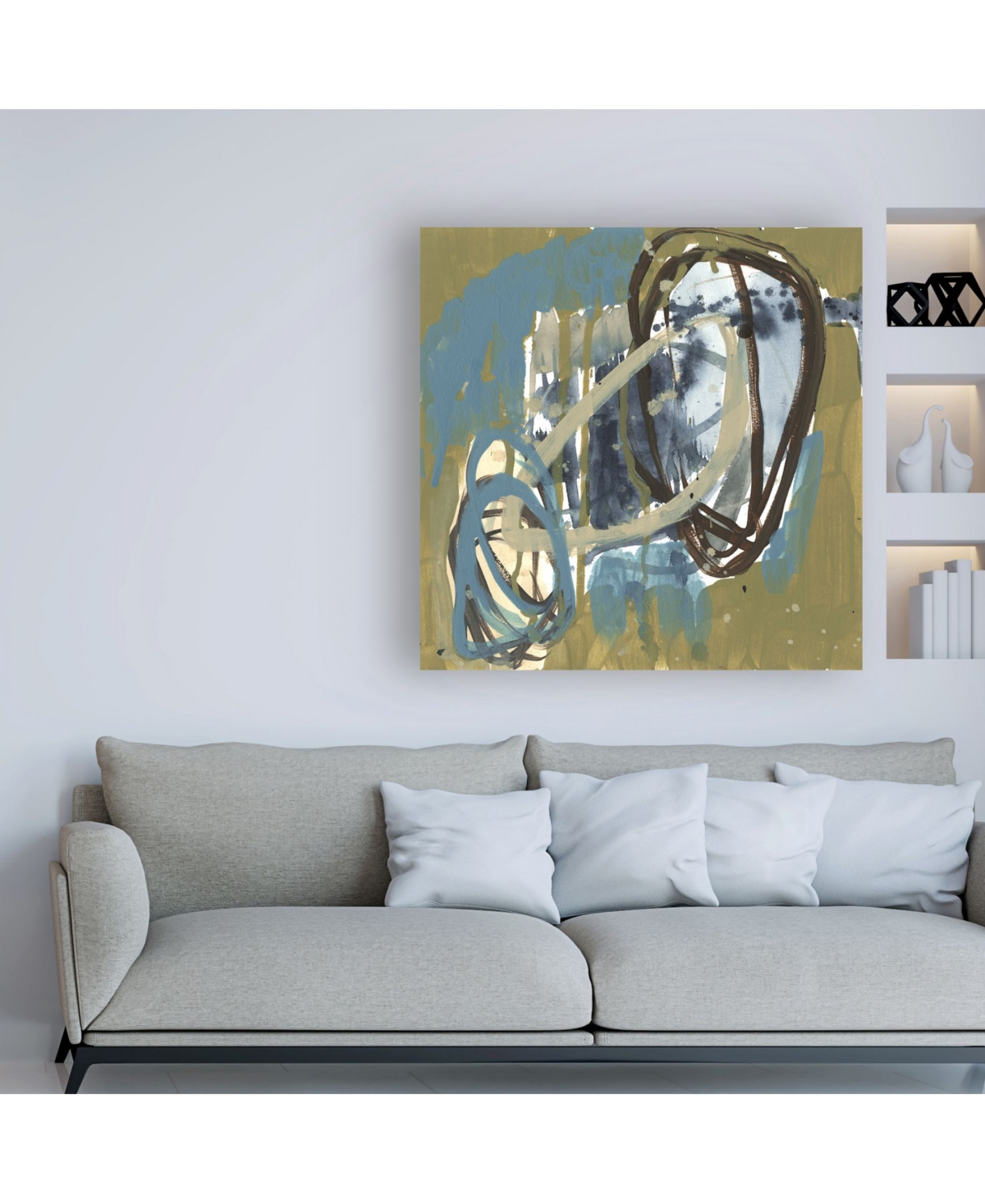Jennifer Goldberger Umber and Blue Rounds Ii Canvas Art -