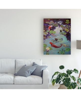 Chuck Larivey Red Koi and Lilies Canvas Art - 20" x 25"