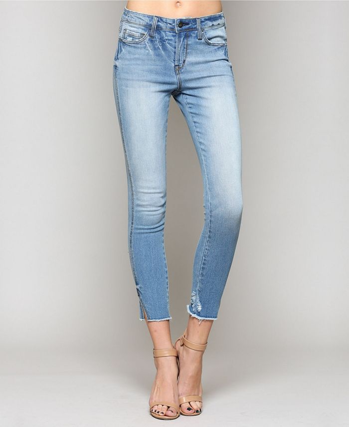 VERVET Mid Rise Raw Hem Ankle Skinny Jeans with Side Slit Hem - Macy's