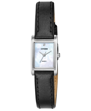 image of Citizen Women-s Quartz Black Leather Strap Watch 18x22mm