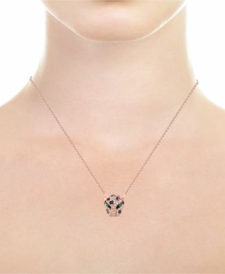 EFFY&reg; Diamond (1/6 ct. t.w.) and Emerald Accent Panther Pendant Necklace in 14k Rose Gold