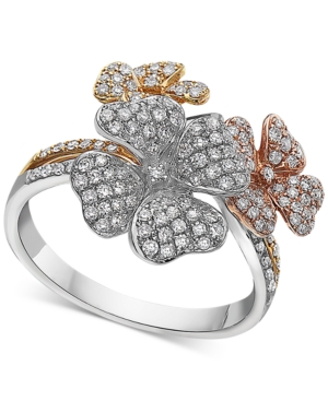image of Effy Diamond Tri-Tone Flower Ring in 14k Gold (5/8 ct. t.w.)