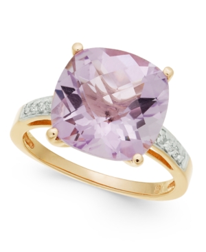 image of Pink Amethyst (6-1/10 ct. t.w.) & Diamond (1/10 ct. t.w.) Ring in 14k Rose Gold