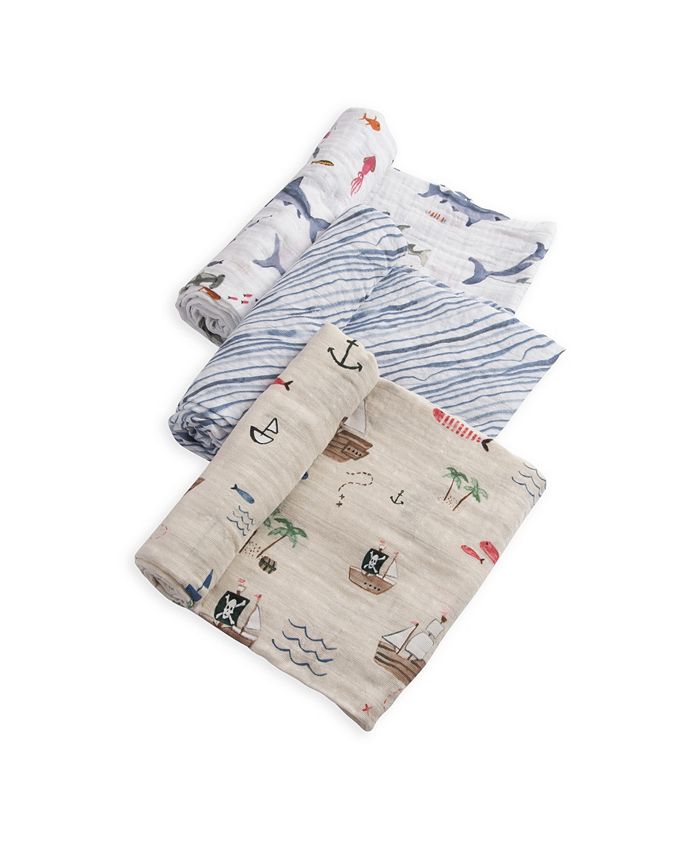 Little Unicorn Shark Cotton Muslin 3-Pack Swaddle Blanket Set - Macy's