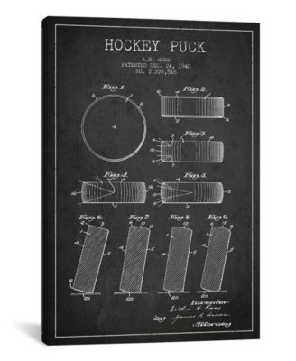 Hockey Puck Charcoal Patent Blueprint by Aged Pixel Wrapped Canvas Print - 40" x 26"
