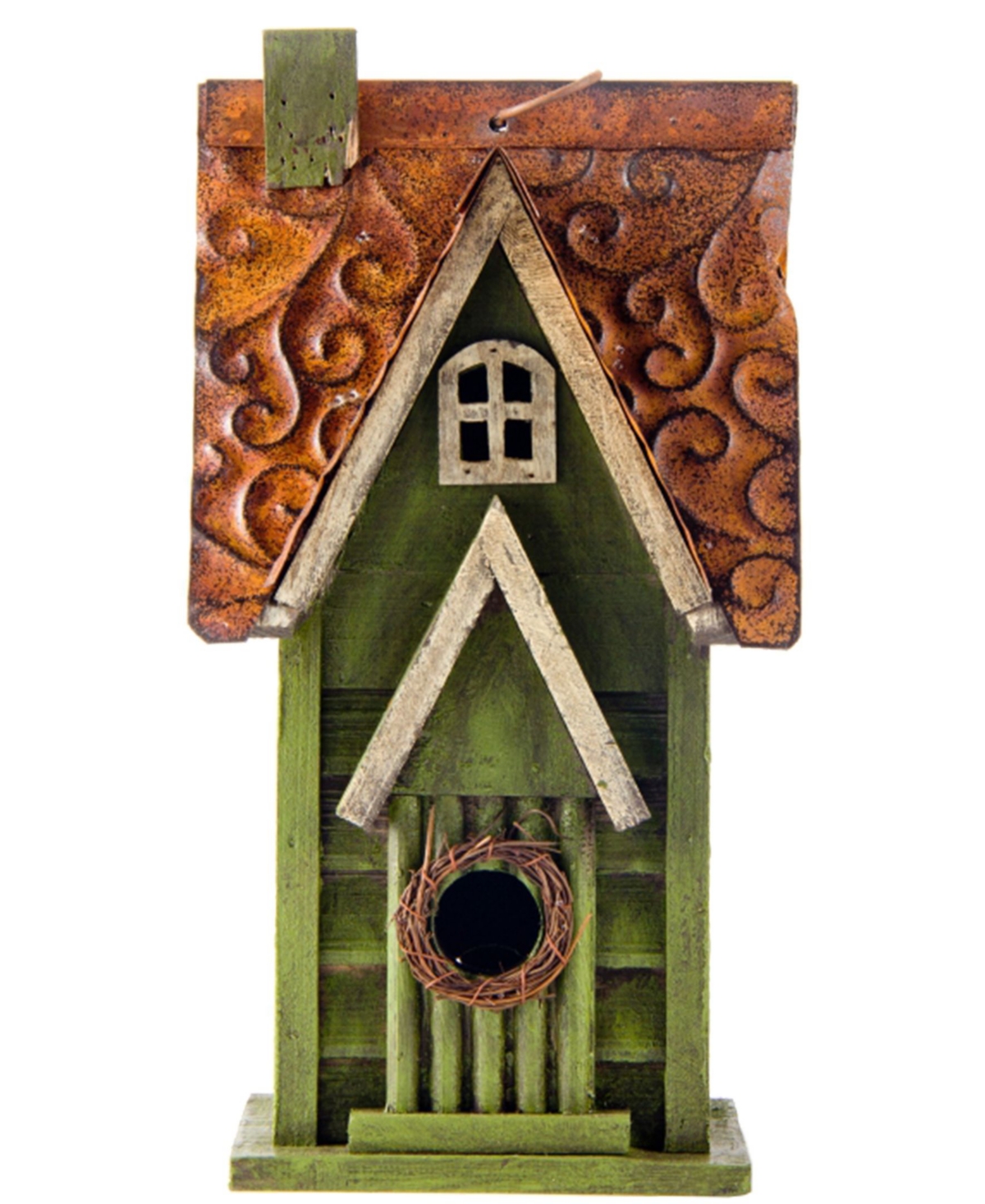 Distressed Solid Wood Birdhouse - Green