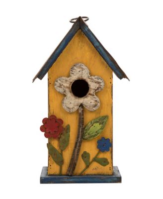 Distressed Solid Wood Birdhouse with Flower