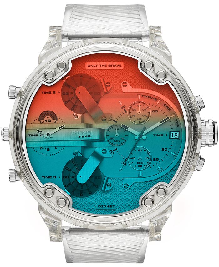 Diesel Men's Chronograph Mr. Daddy 2.0 Clear Polyurethane Strap Watch ...