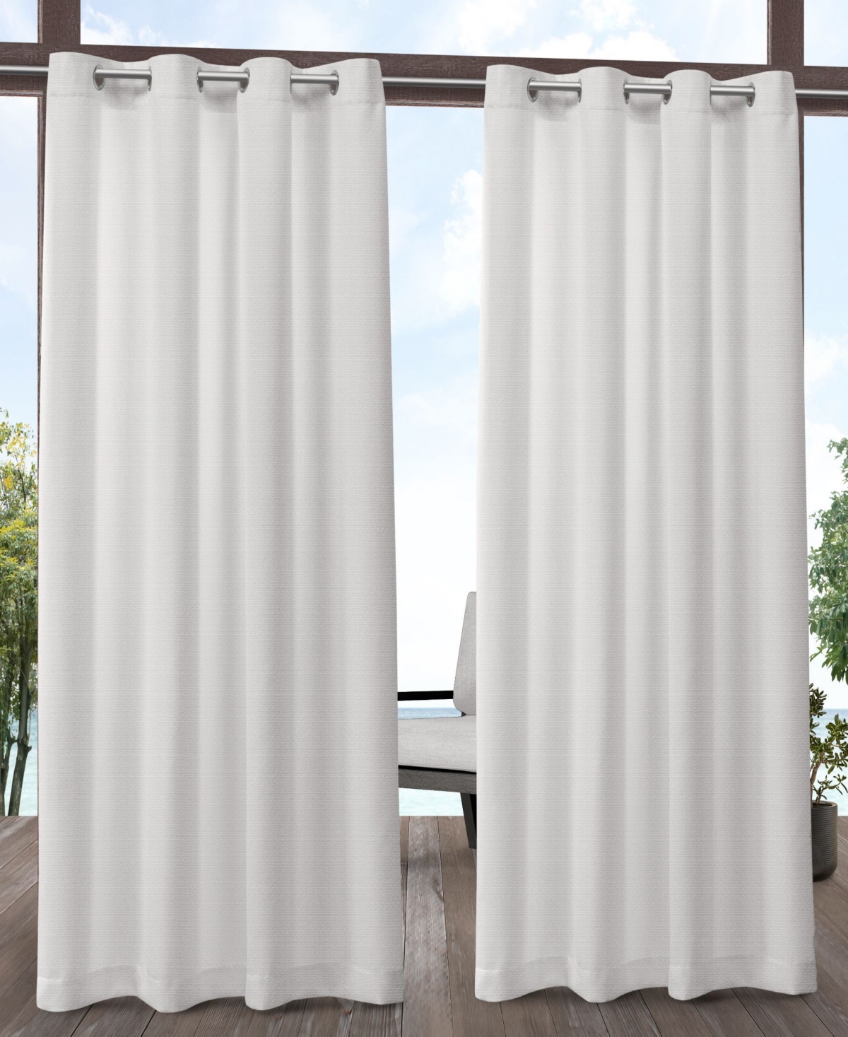 Aztec Indoor/Outdoor Grommet Top Curtain Panel Pair, 54 x 120" - White
