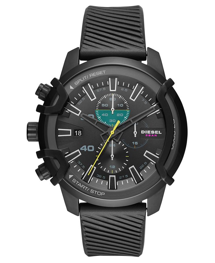 Diesel Men's Chronograph Griffed Black Silicone Strap Watch 48mm - Macy's